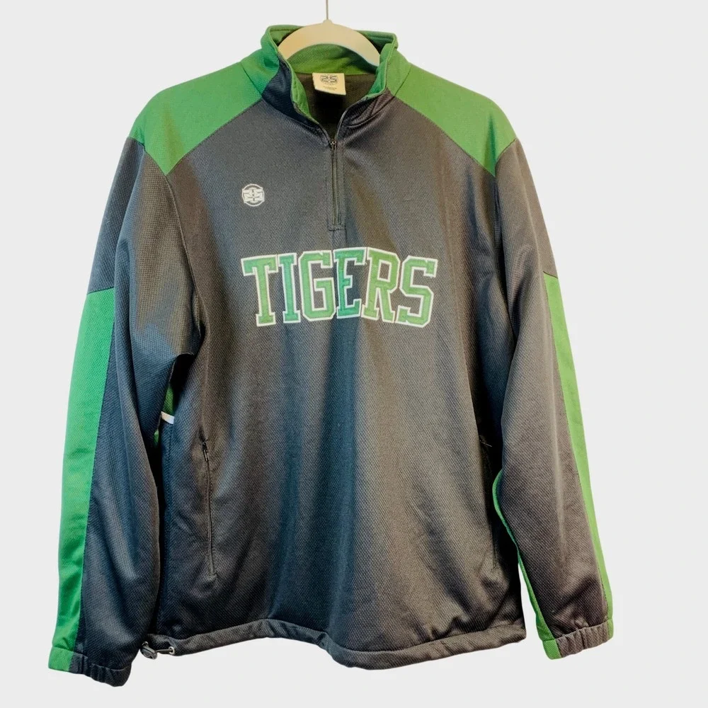 Tigers Quarter Zip Pullover Mens Large Green Gray Athletic‎ Jacket #13